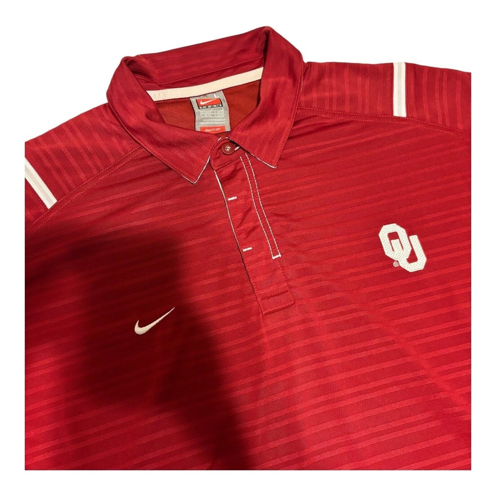 Oklahoma Sooners Polo Shirt Men Large Short Sleeve Nike Dri Fit Red OU
